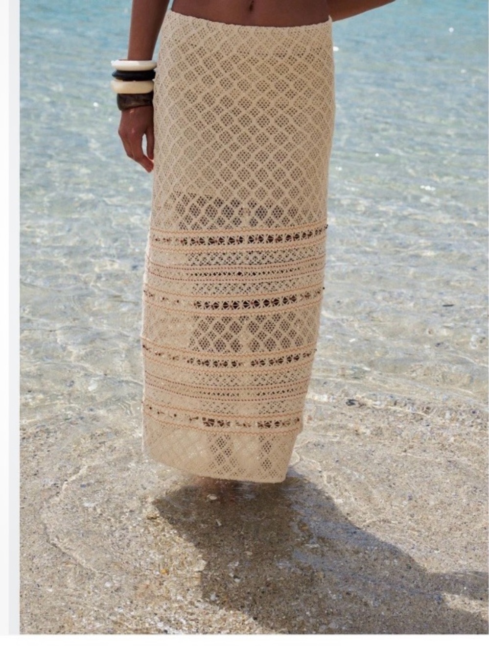 ZARA New Beaded Crochet Midi Skirt in Ecru NWOT 🌷